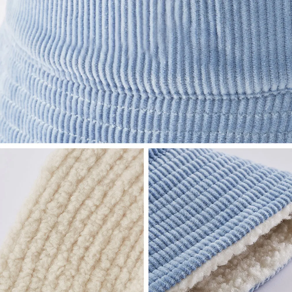 US Stock Faux Fur Cute Bucket Hat Fuzzy Teddy Style Vintage Winter Warm Cap