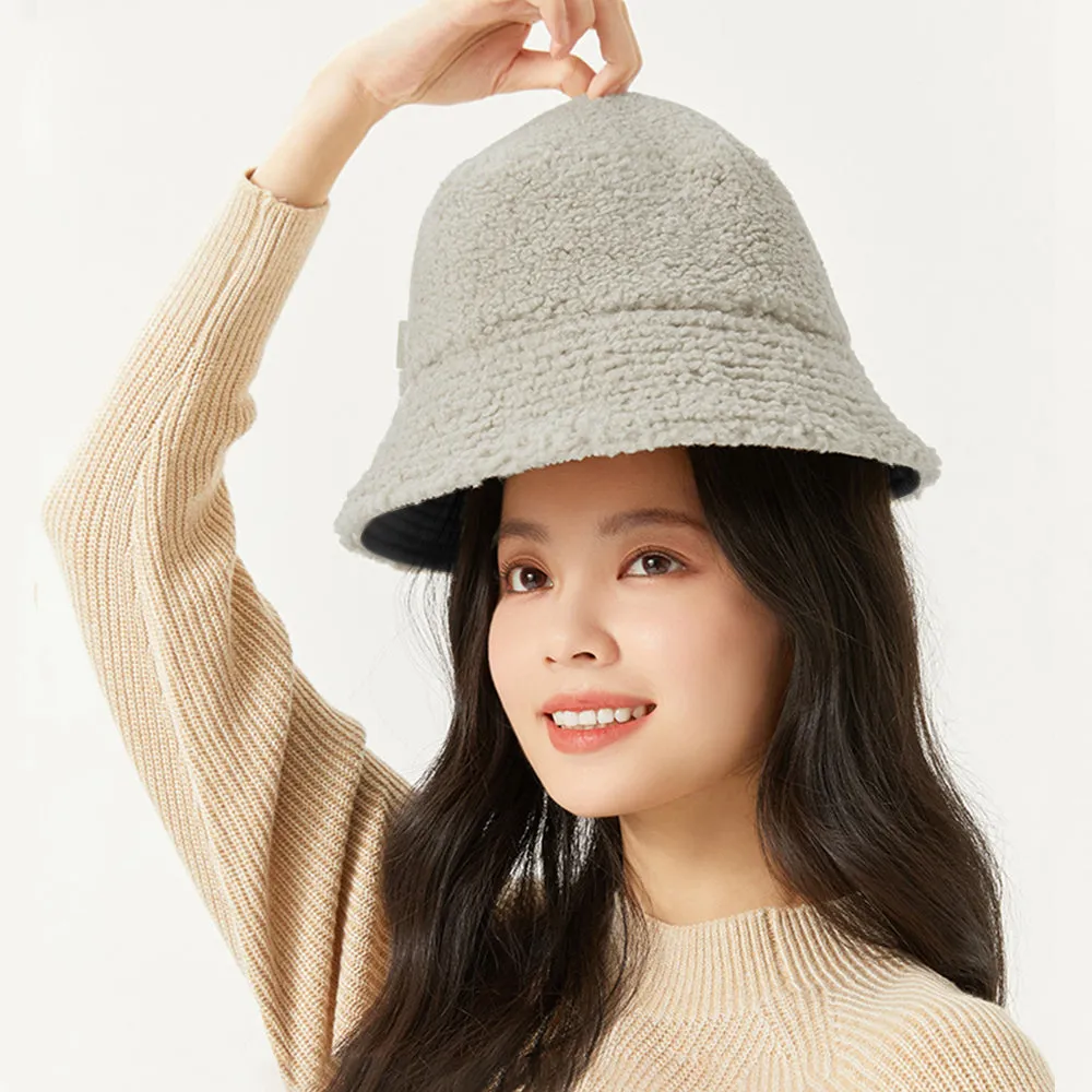 US Stock Faux Fur Cute Bucket Hat Fuzzy Teddy Style Vintage Winter Warm Cap
