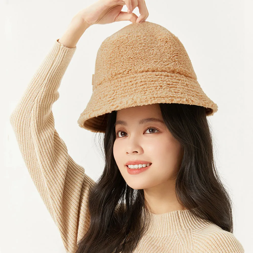 US Stock Faux Fur Cute Bucket Hat Fuzzy Teddy Style Vintage Winter Warm Cap