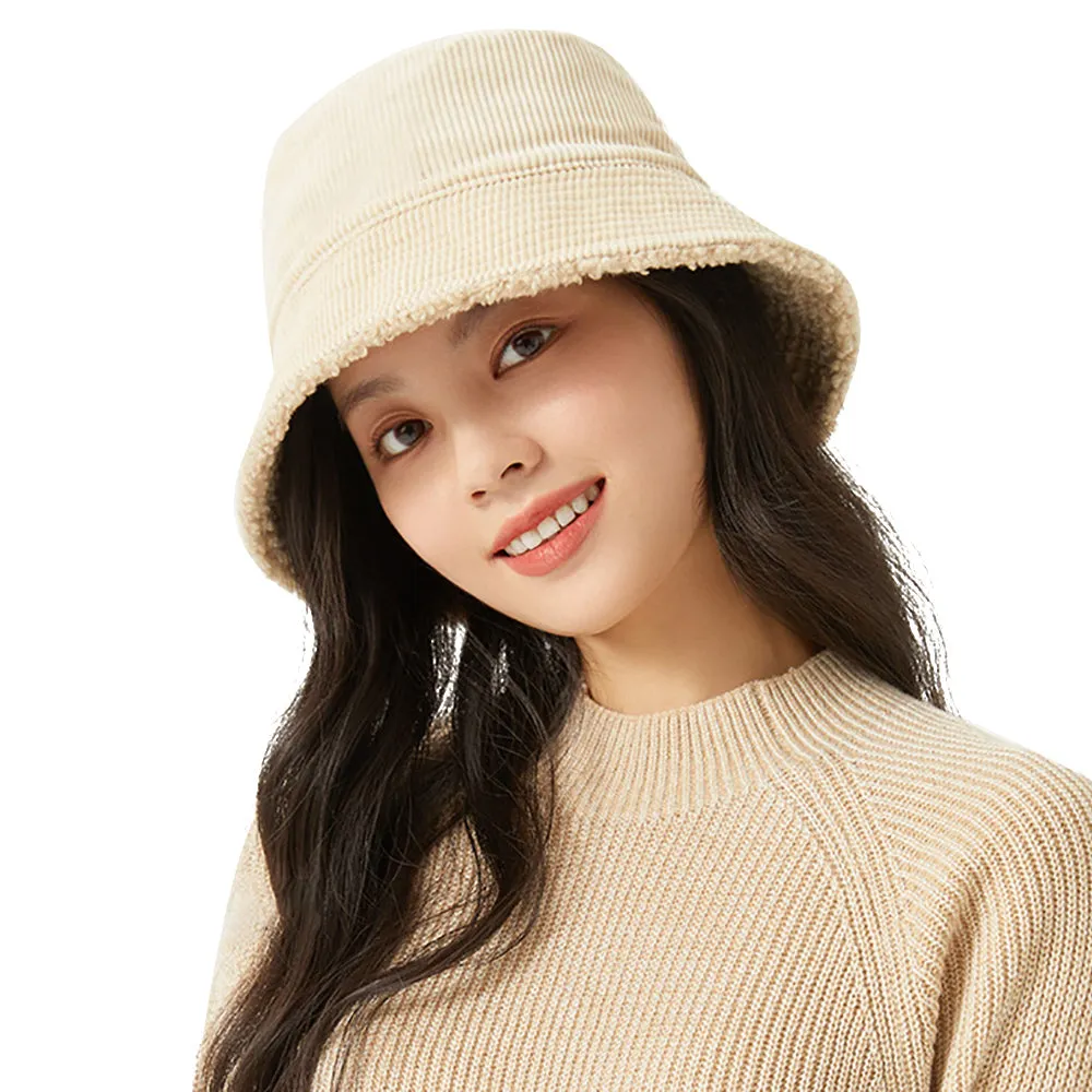 US Stock Faux Fur Cute Bucket Hat Fuzzy Teddy Style Vintage Winter Warm Cap