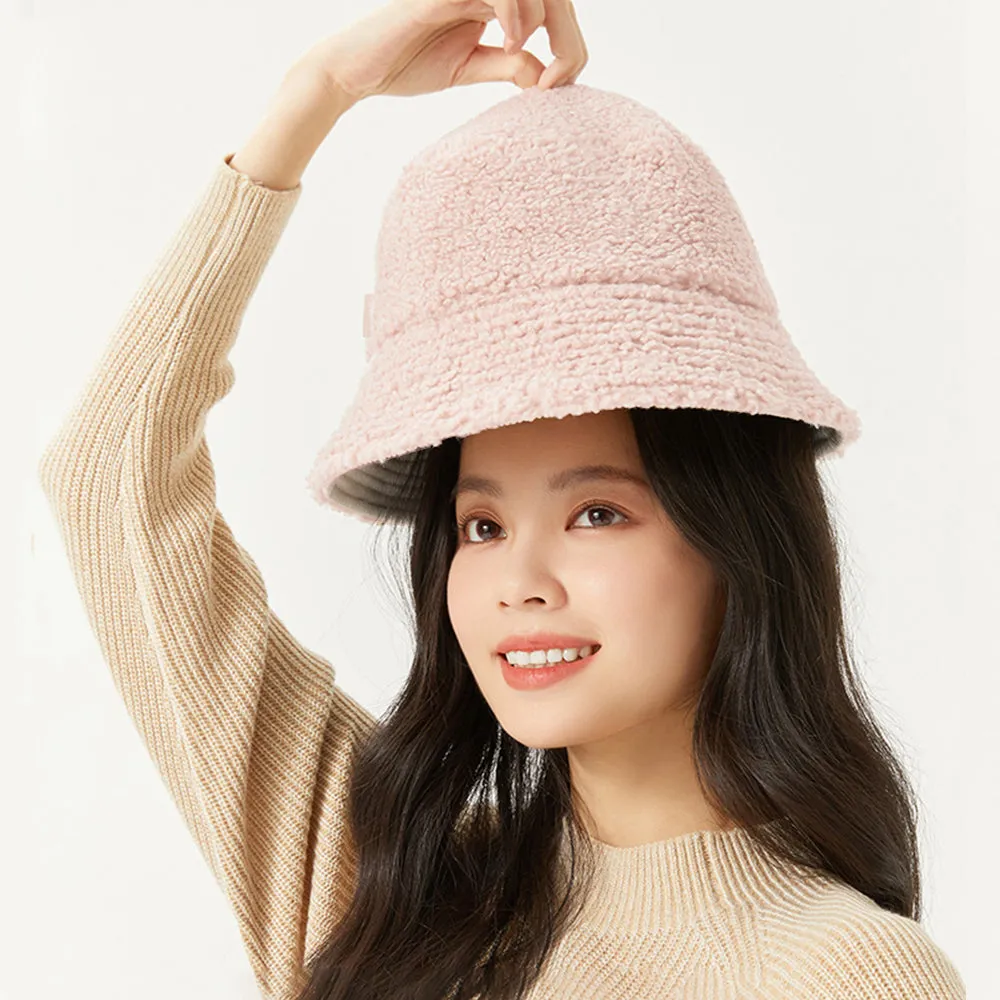 US Stock Faux Fur Cute Bucket Hat Fuzzy Teddy Style Vintage Winter Warm Cap
