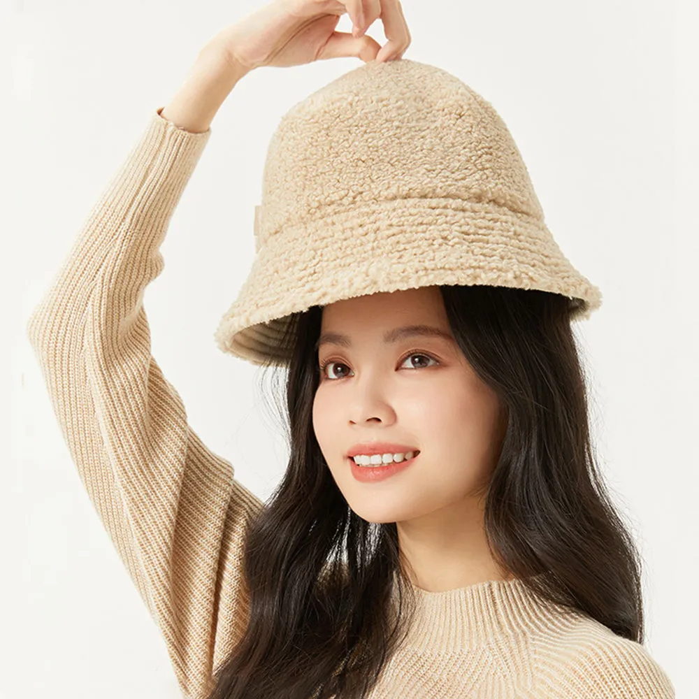 US Stock Faux Fur Cute Bucket Hat Fuzzy Teddy Style Vintage Winter Warm Cap