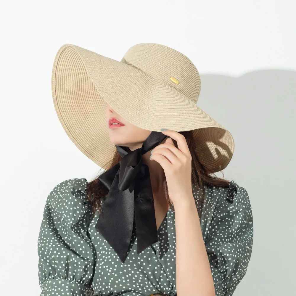 US Stock Women's Wide Brim Floppy Foldable Roll up Straw Hat UPF 50 