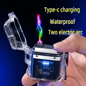 USB Lighter Windproof Double ArcLighter Cigarette Lighter Transparent Shell Waterproof Electronic Pulse Lighters | Brodtica.com