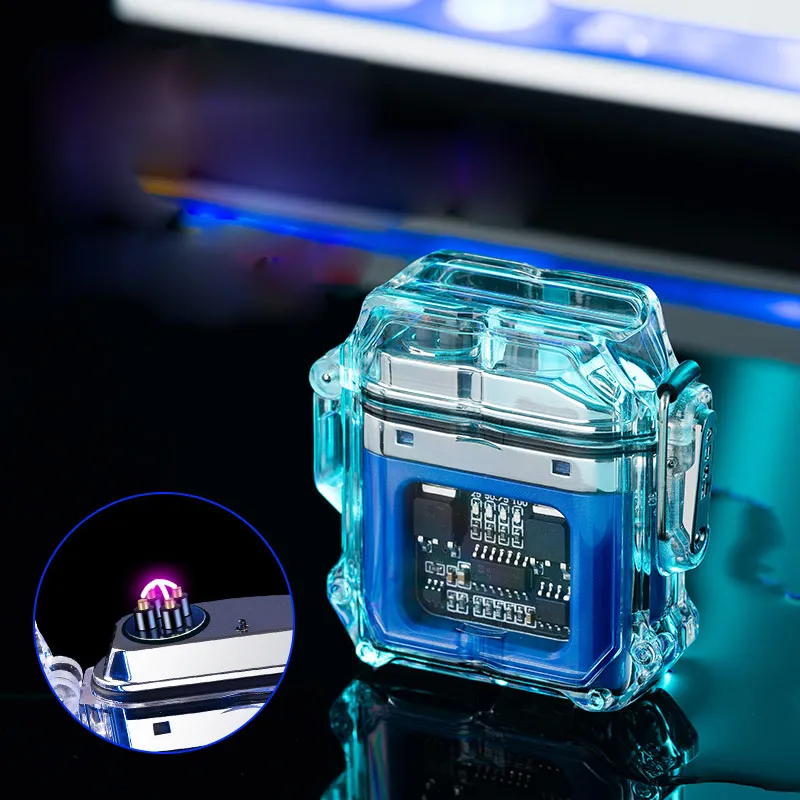 USB Lighter Windproof Double ArcLighter Cigarette Lighter Transparent Shell Waterproof Electronic Pulse Lighters | Brodtica.com