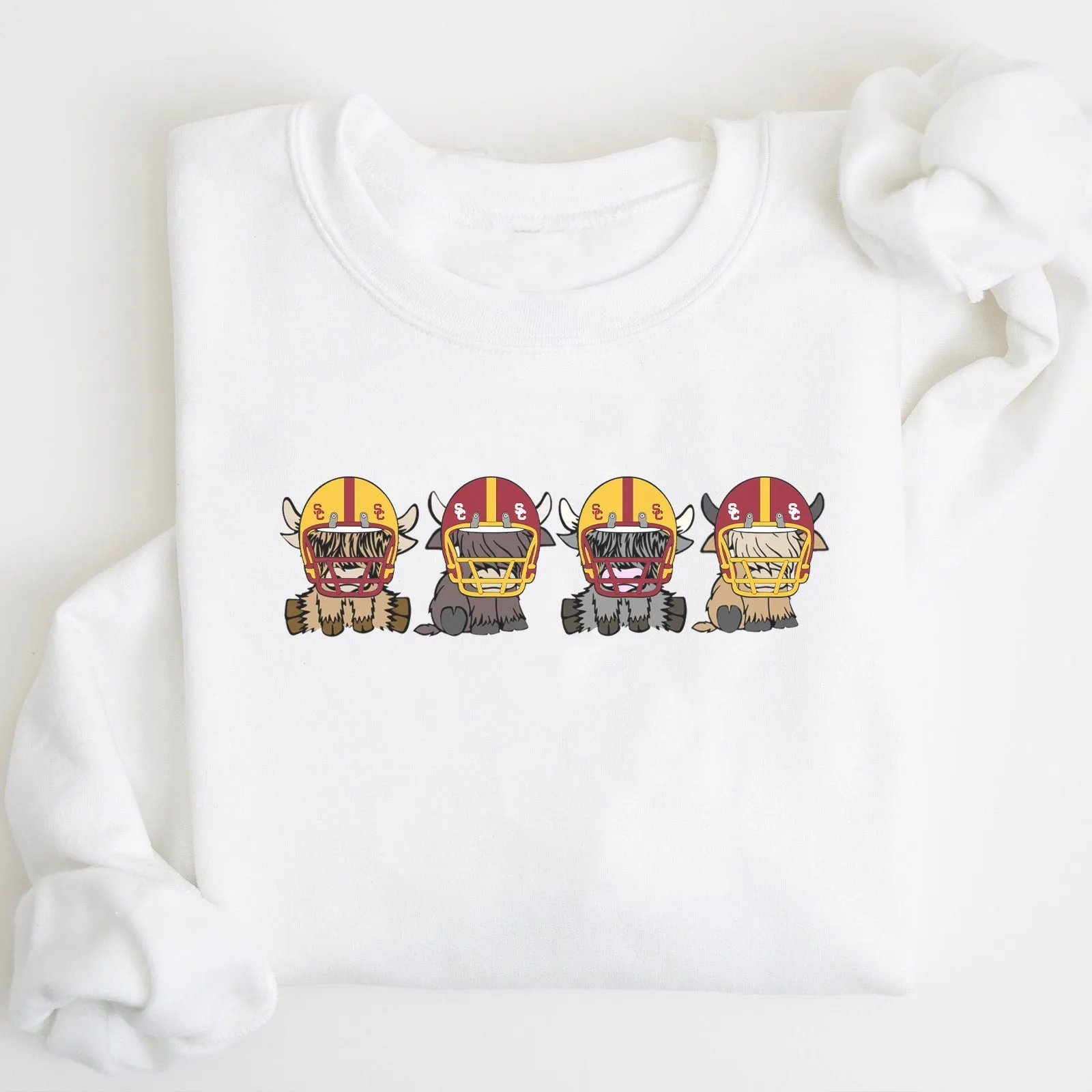 USC Trojans Football Highland Cow Football Team Football Lovers Gift Unisex Crewneck Hoodie Sweatshirt