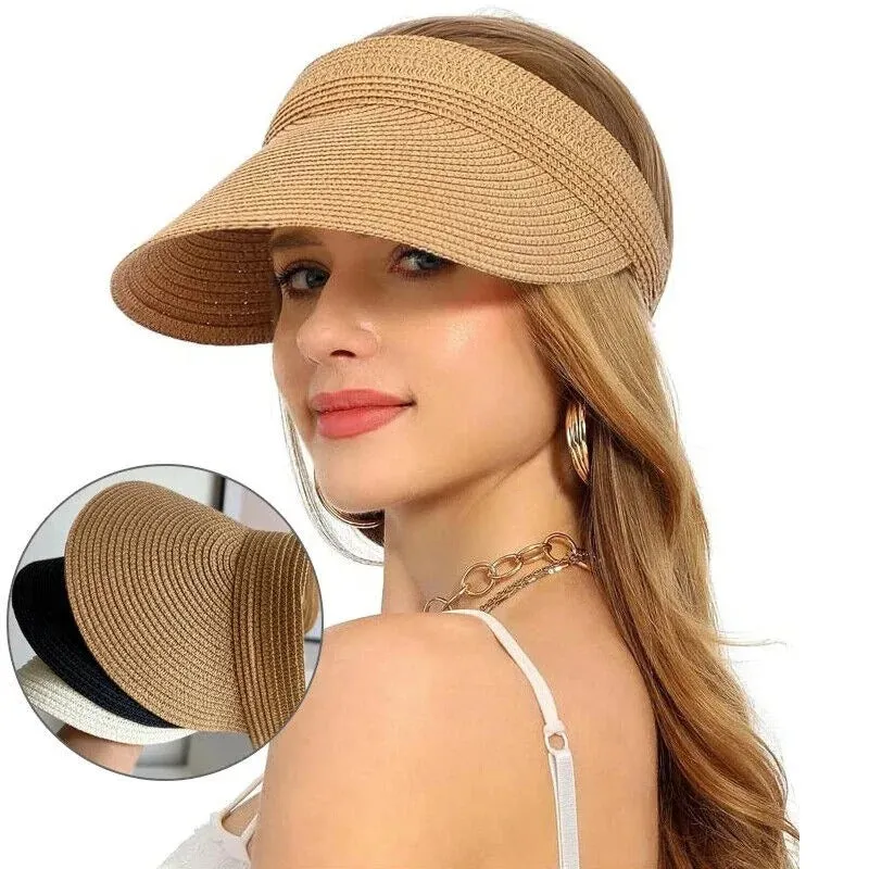 UV Protection Wide Brim Adjustable Straw Sun Visor Hat