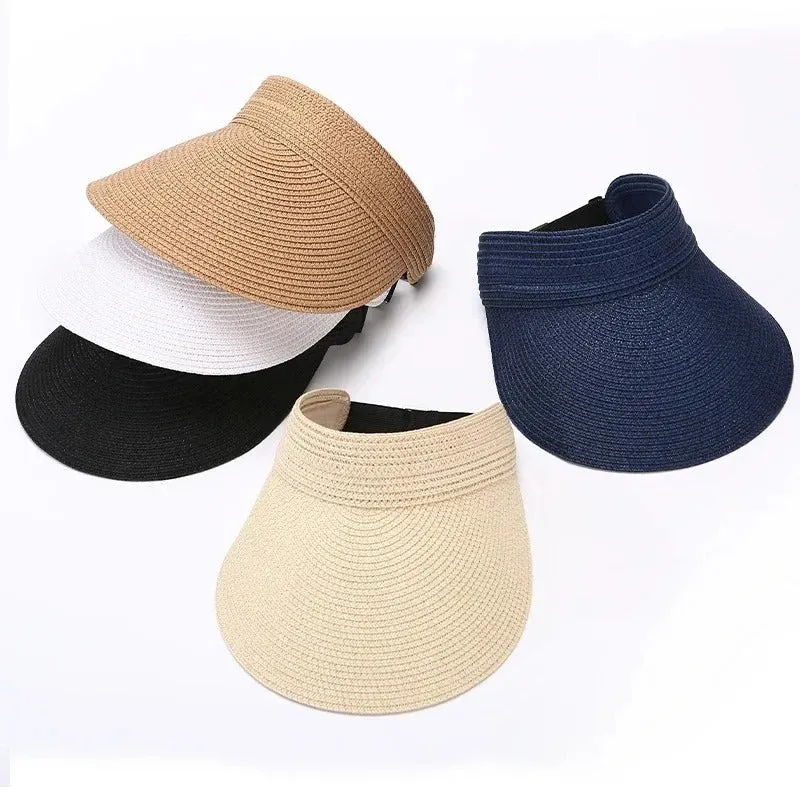 UV Protection Wide Brim Adjustable Straw Sun Visor Hat