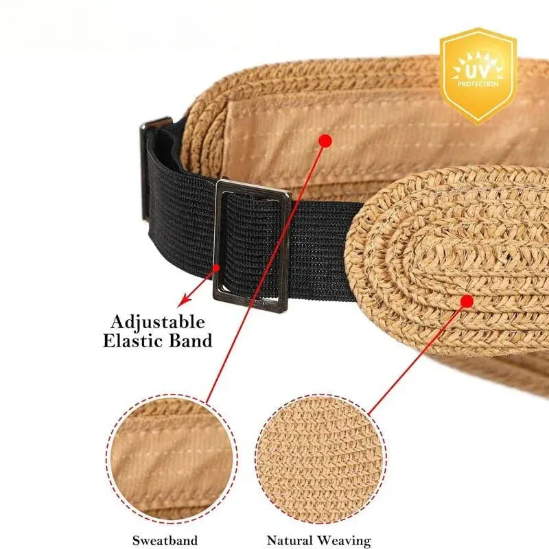 UV Protection Wide Brim Adjustable Straw Sun Visor Hat