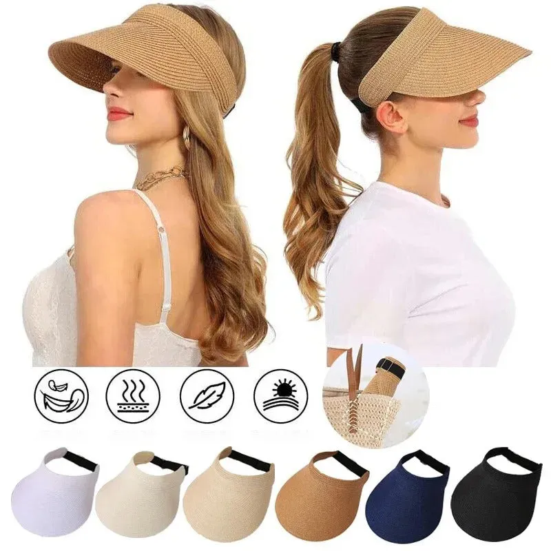 UV Protection Wide Brim Adjustable Straw Sun Visor Hat