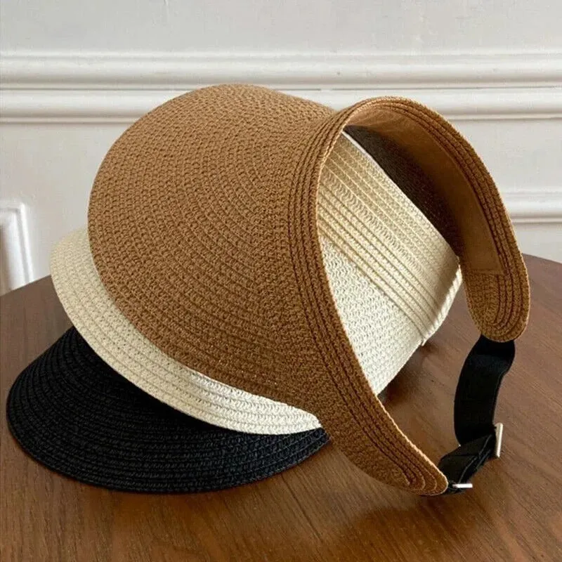 UV Protection Wide Brim Adjustable Straw Sun Visor Hat