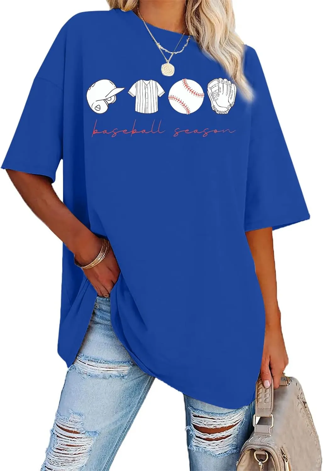 VILOVE Baseball Shirt Women Oversized Baseball Mom Tops Baseball Season Game Day Baseball Fan Gifts Short Sleeve Tops