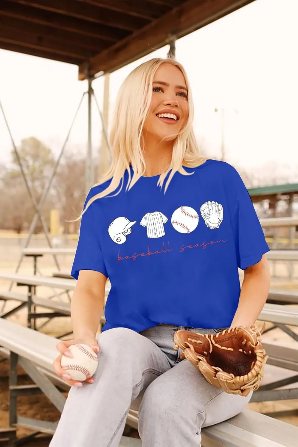 VILOVE Baseball Shirt Women Oversized Baseball Mom Tops Baseball Season Game Day Baseball Fan Gifts Short Sleeve Tops