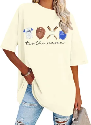 VILOVE Baseball Shirt Women Oversized Baseball Mom Tops Baseball Season Game Day Baseball Fan Gifts Short Sleeve Tops