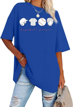 VILOVE Baseball Shirt Women Oversized Baseball Mom Tops Baseball Season Game Day Baseball Fan Gifts Short Sleeve Tops