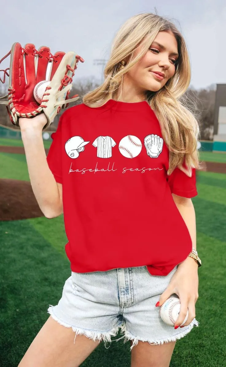 VILOVE Baseball Shirt Women Oversized Baseball Mom Tops Baseball Season Game Day Baseball Fan Gifts Short Sleeve Tops