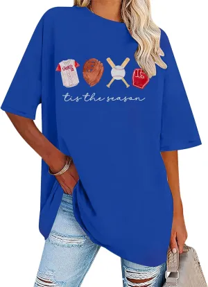 VILOVE Baseball Shirt Women Oversized Baseball Mom Tops Baseball Season Game Day Baseball Fan Gifts Short Sleeve Tops