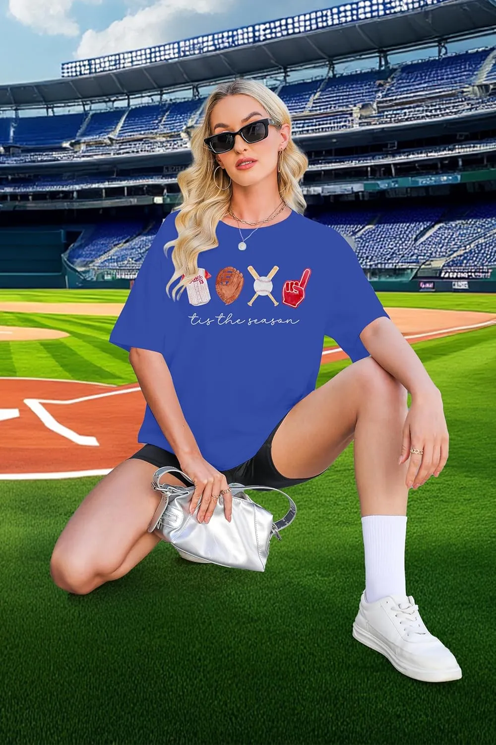 VILOVE Baseball Shirt Women Oversized Baseball Mom Tops Baseball Season Game Day Baseball Fan Gifts Short Sleeve Tops