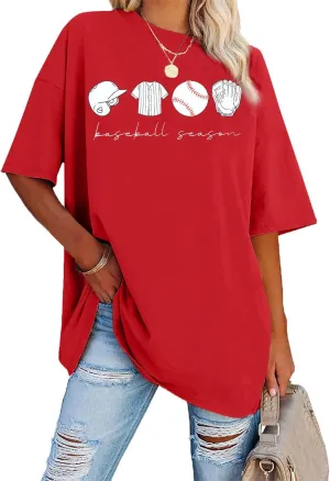 VILOVE Baseball Shirt Women Oversized Baseball Mom Tops Baseball Season Game Day Baseball Fan Gifts Short Sleeve Tops