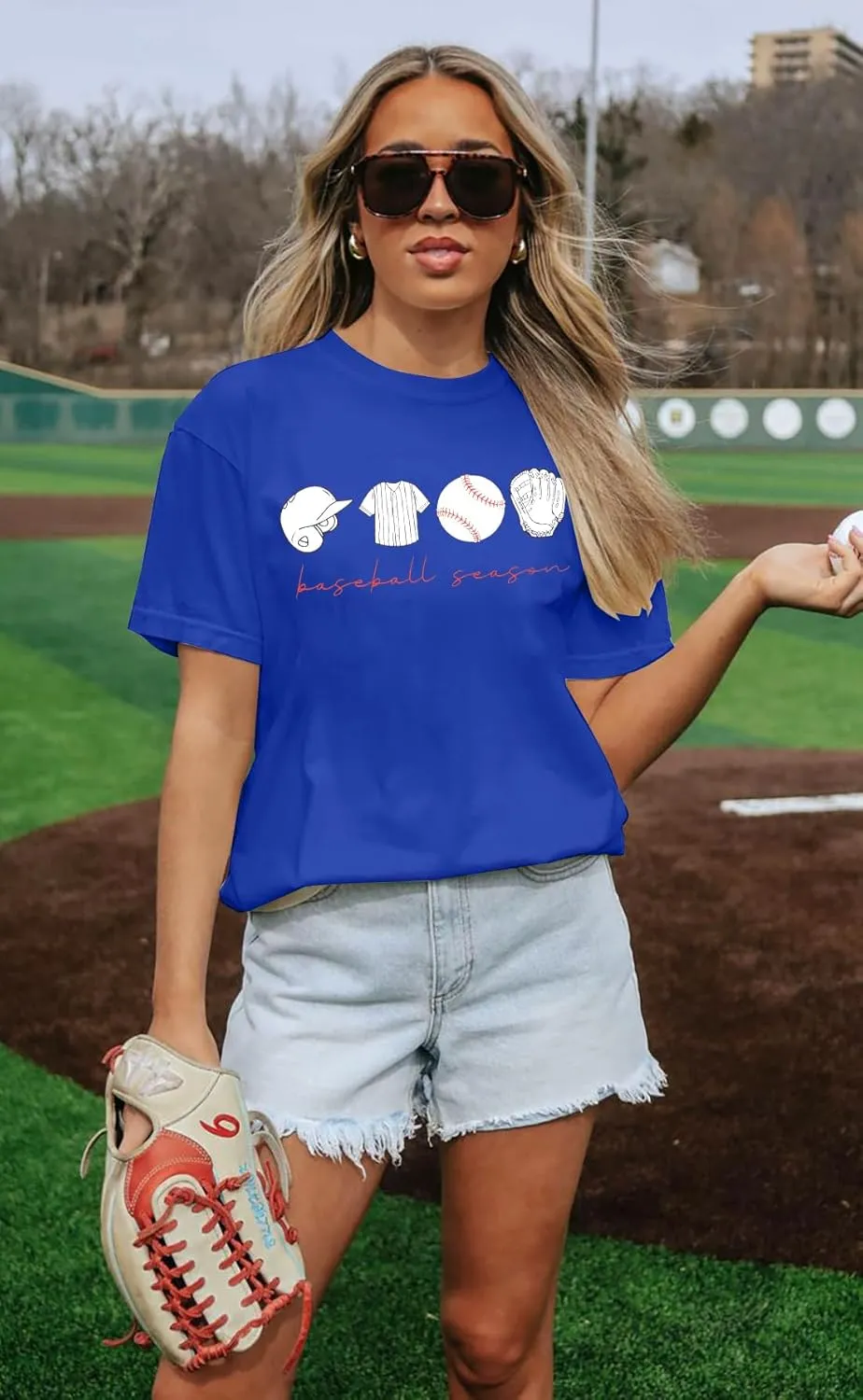 VILOVE Baseball Shirt Women Oversized Baseball Mom Tops Baseball Season Game Day Baseball Fan Gifts Short Sleeve Tops