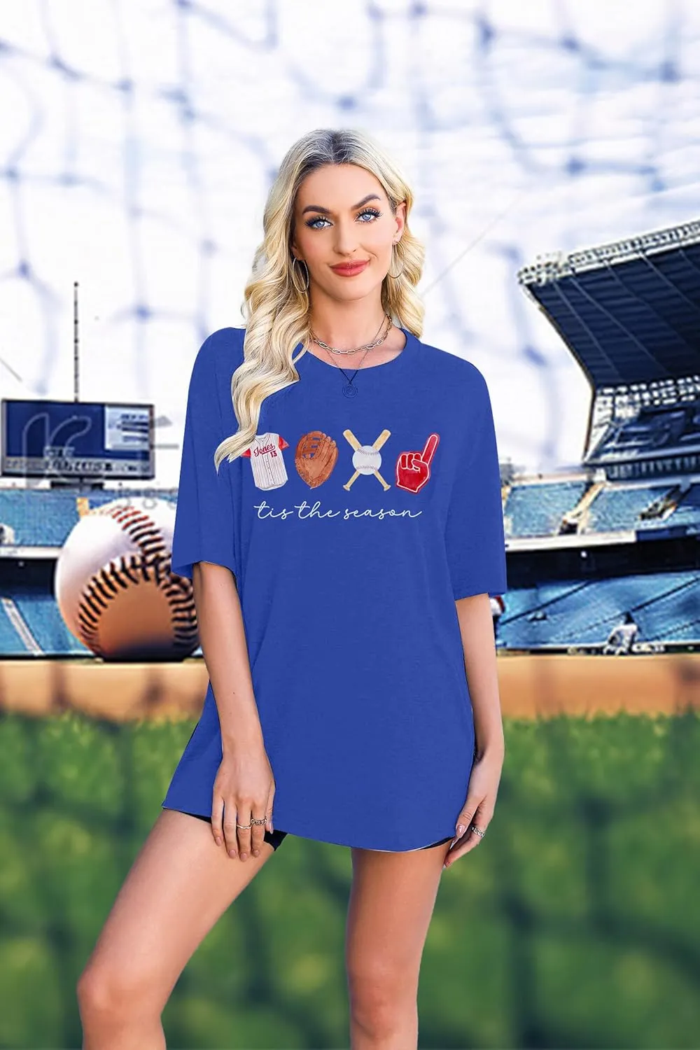 VILOVE Baseball Shirt Women Oversized Baseball Mom Tops Baseball Season Game Day Baseball Fan Gifts Short Sleeve Tops