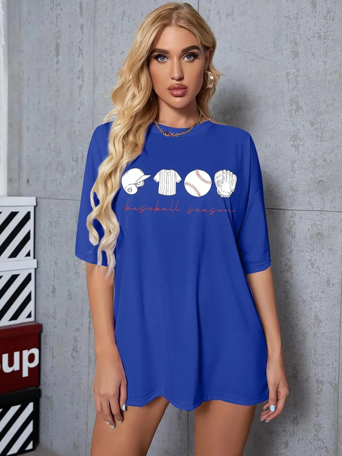 VILOVE Baseball Shirt Women Oversized Baseball Mom Tops Baseball Season Game Day Baseball Fan Gifts Short Sleeve Tops