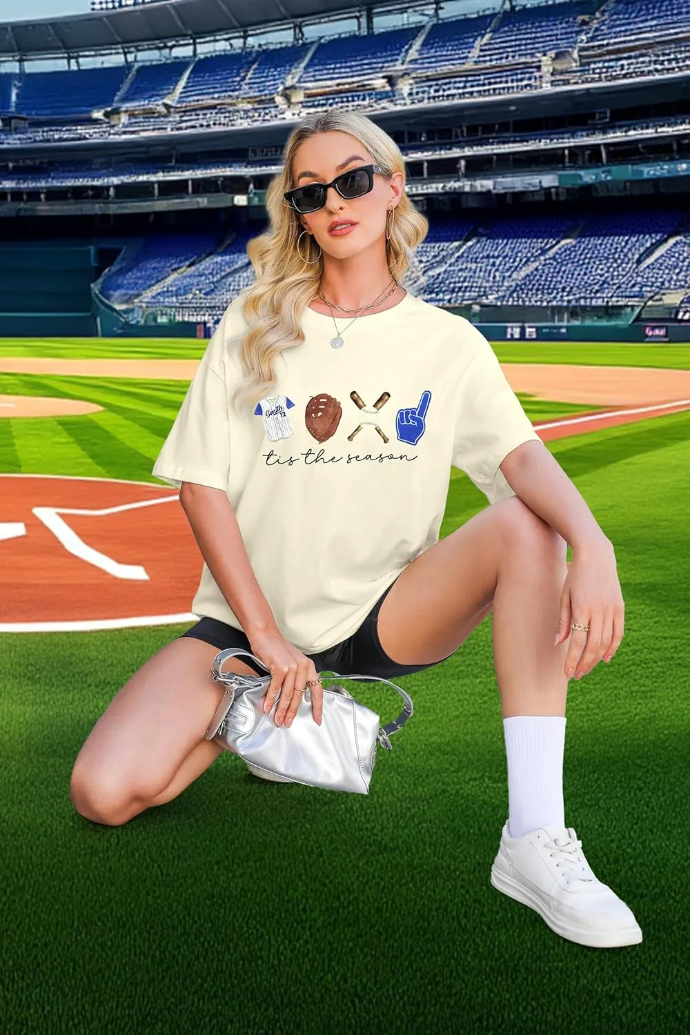 VILOVE Baseball Shirt Women Oversized Baseball Mom Tops Baseball Season Game Day Baseball Fan Gifts Short Sleeve Tops