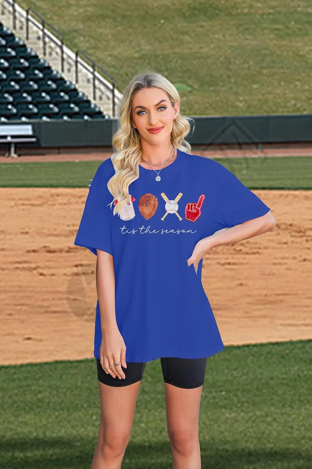 VILOVE Baseball Shirt Women Oversized Baseball Mom Tops Baseball Season Game Day Baseball Fan Gifts Short Sleeve Tops