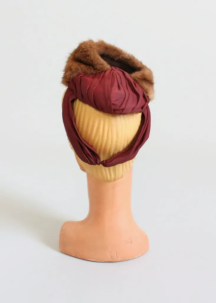 Vintage 1940s Mink and Rayon Tilt Hat