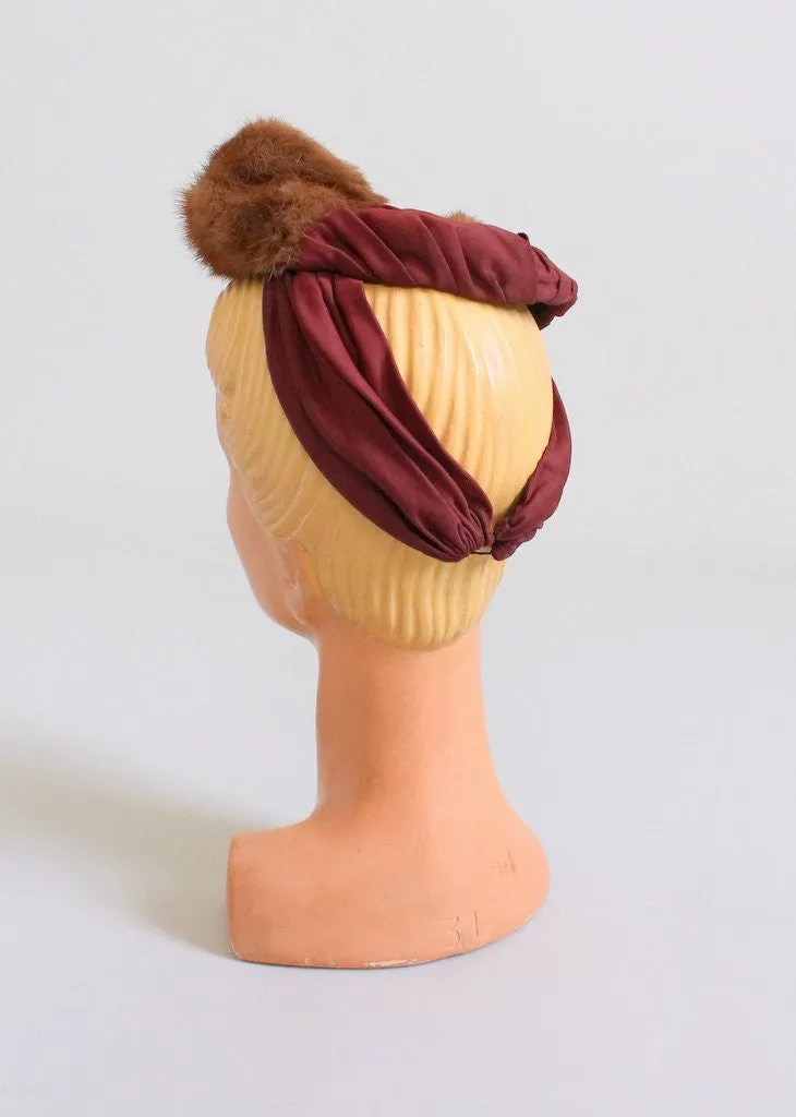 Vintage 1940s Mink and Rayon Tilt Hat