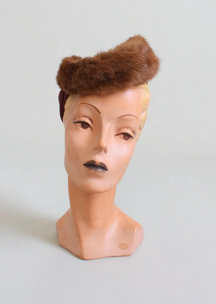 Vintage 1940s Mink and Rayon Tilt Hat