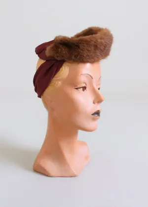 Vintage 1940s Mink and Rayon Tilt Hat