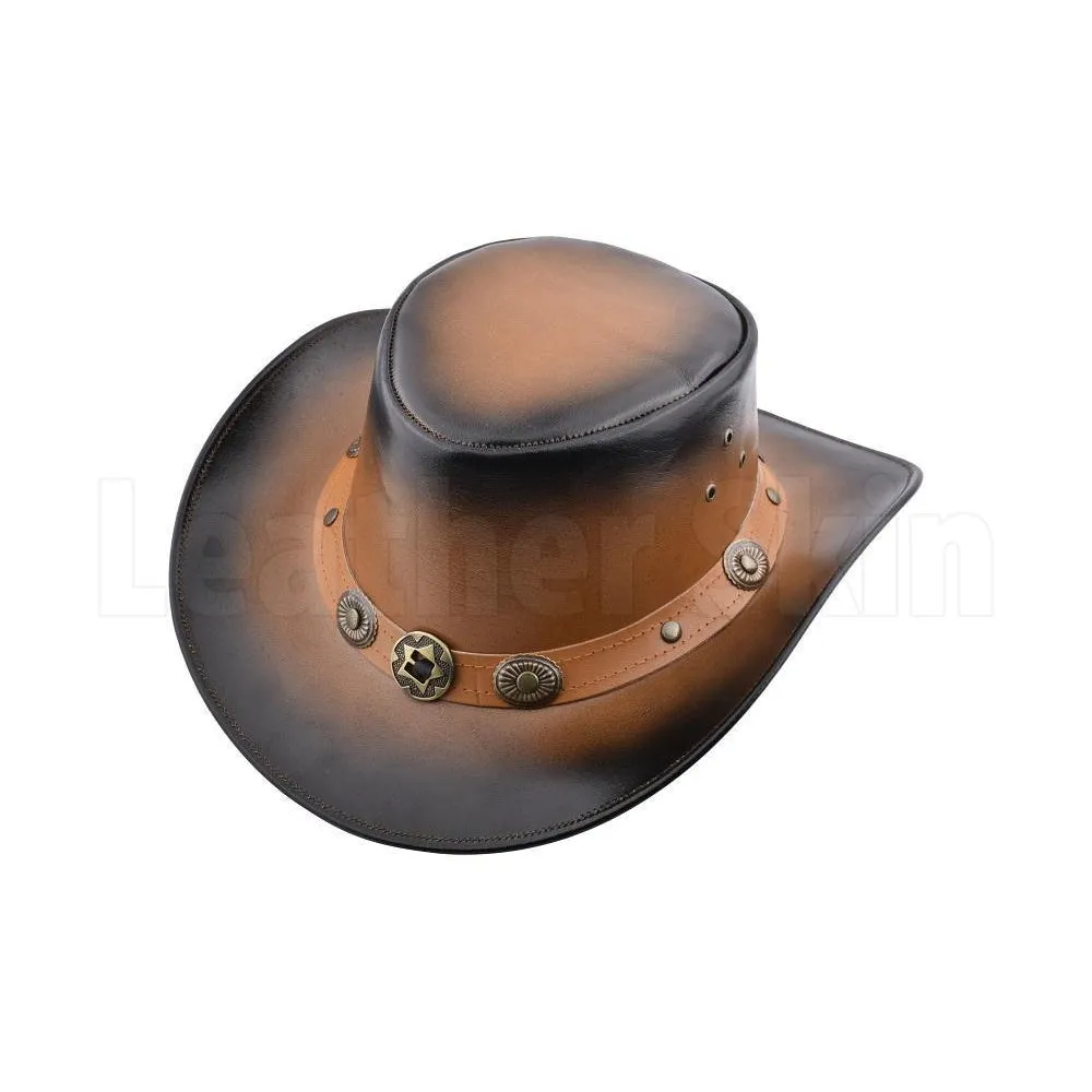 Vintage Caramel Distressed Leather Sheriff Hat