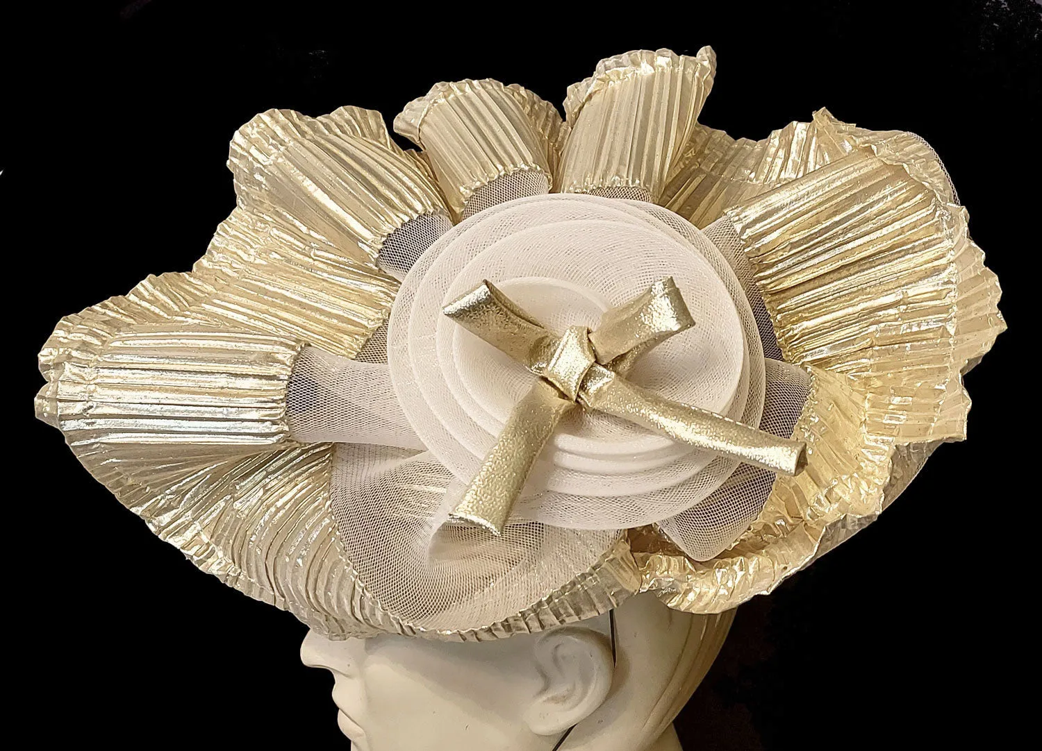 VINTAGE DESIGNED BY SYLVIA GOLD PLEATED COCKTAIL HAT - SO GLAMOROUS!