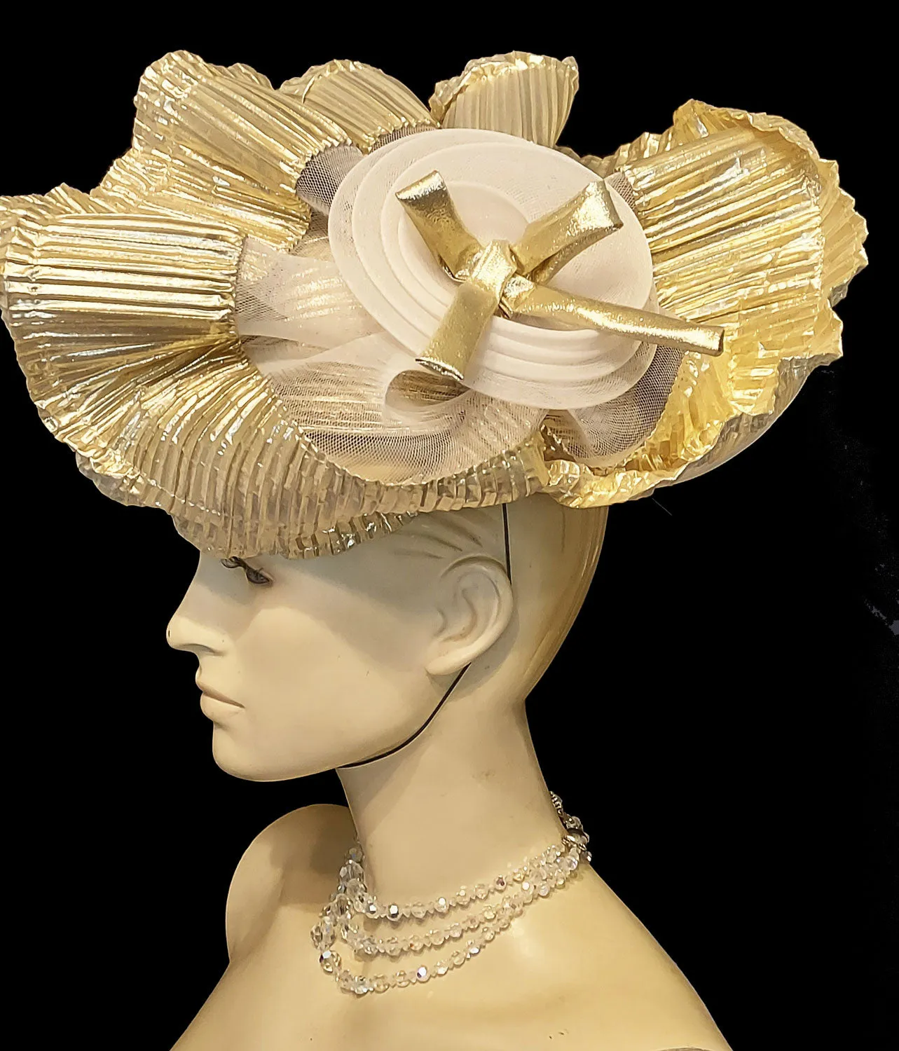 VINTAGE DESIGNED BY SYLVIA GOLD PLEATED COCKTAIL HAT - SO GLAMOROUS!