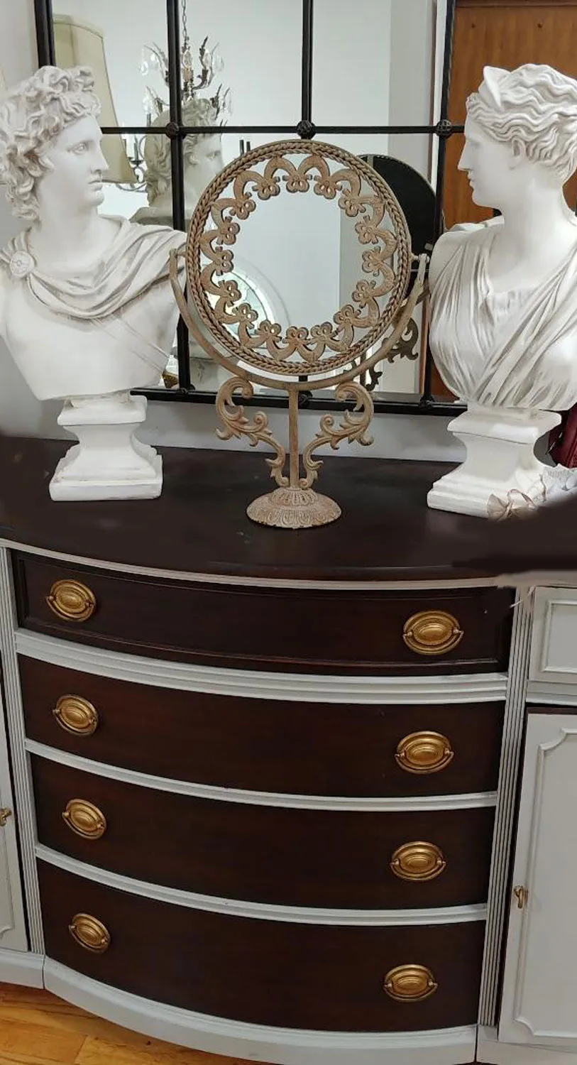 VINTAGE FANCY HOLLYWOOD REGENCY STYLE HUGE METAL VANITY MIRROR WITH TWISTED BRAID & BOWS