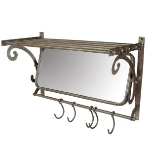 Vintage Mirror Wall Shelf with Hooks