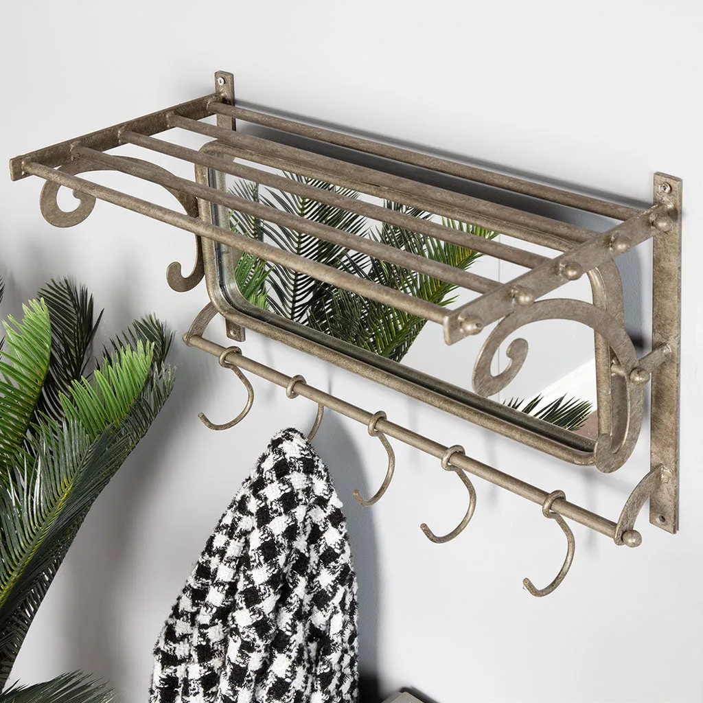 Vintage Mirror Wall Shelf with Hooks