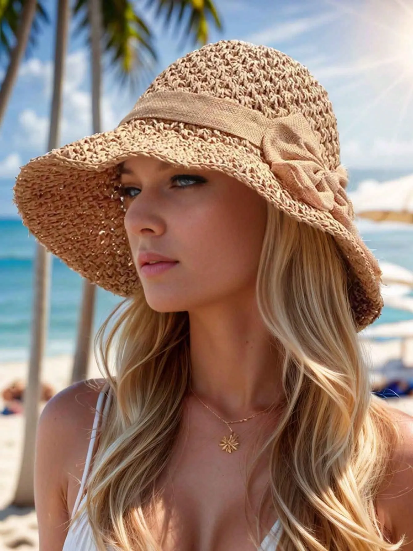 Vintage Ruffle Bowknot Straw Hat - Elegant French Style Sun Hat ForWomen - Foldable And Breathable Beach Travel Hat
