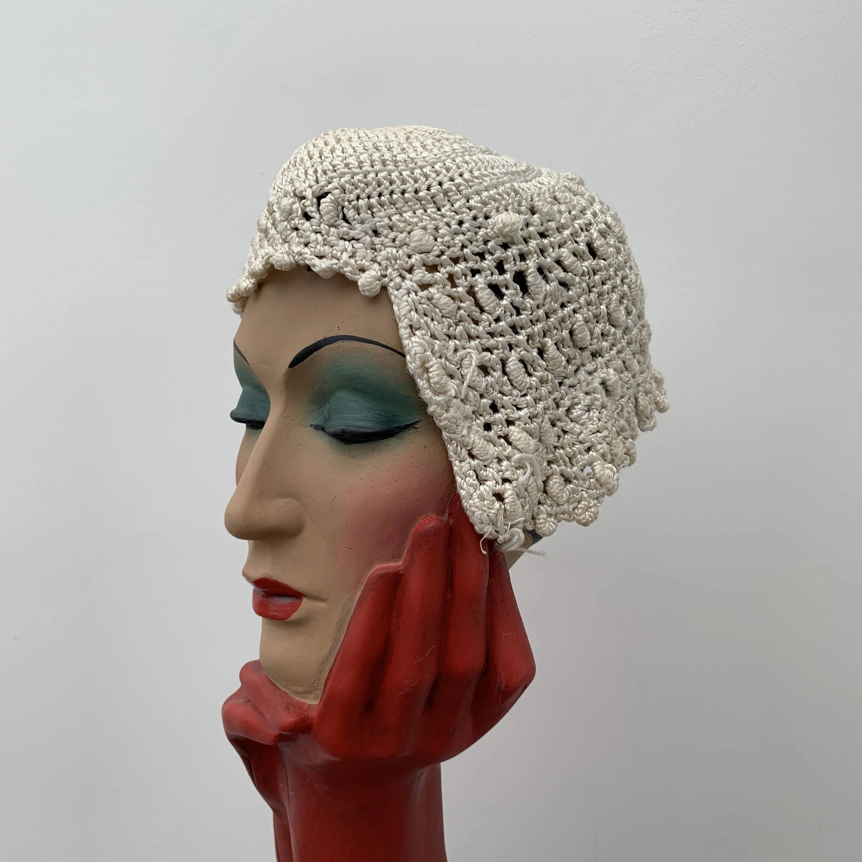 Vintage white braid crochet bonnet hat