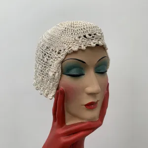 Vintage white braid crochet bonnet hat