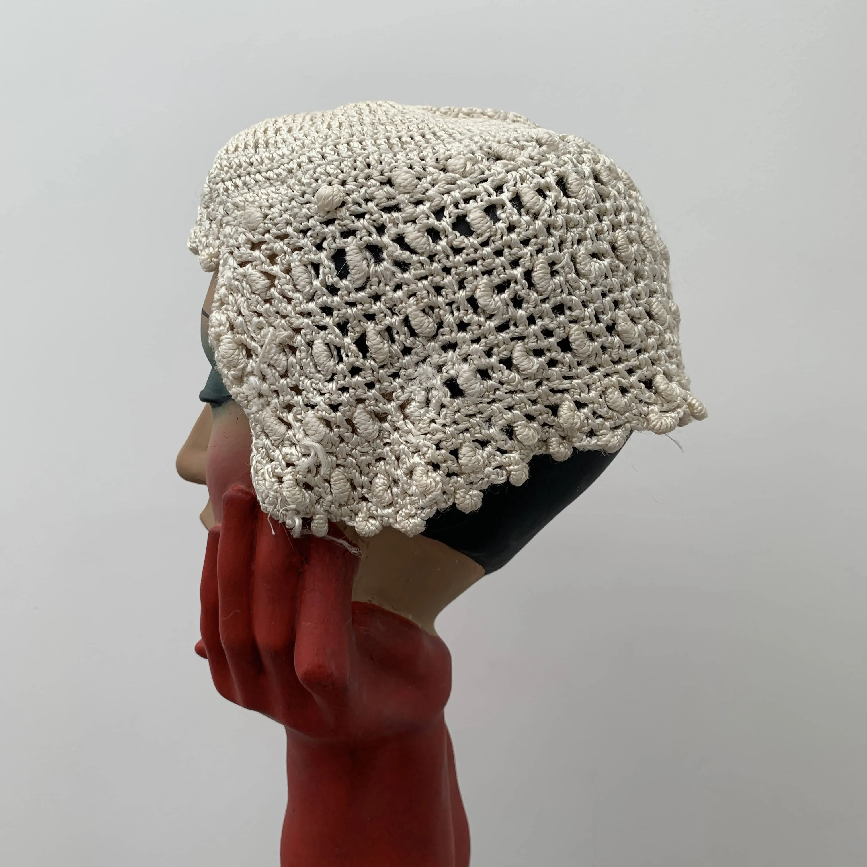 Vintage white braid crochet bonnet hat