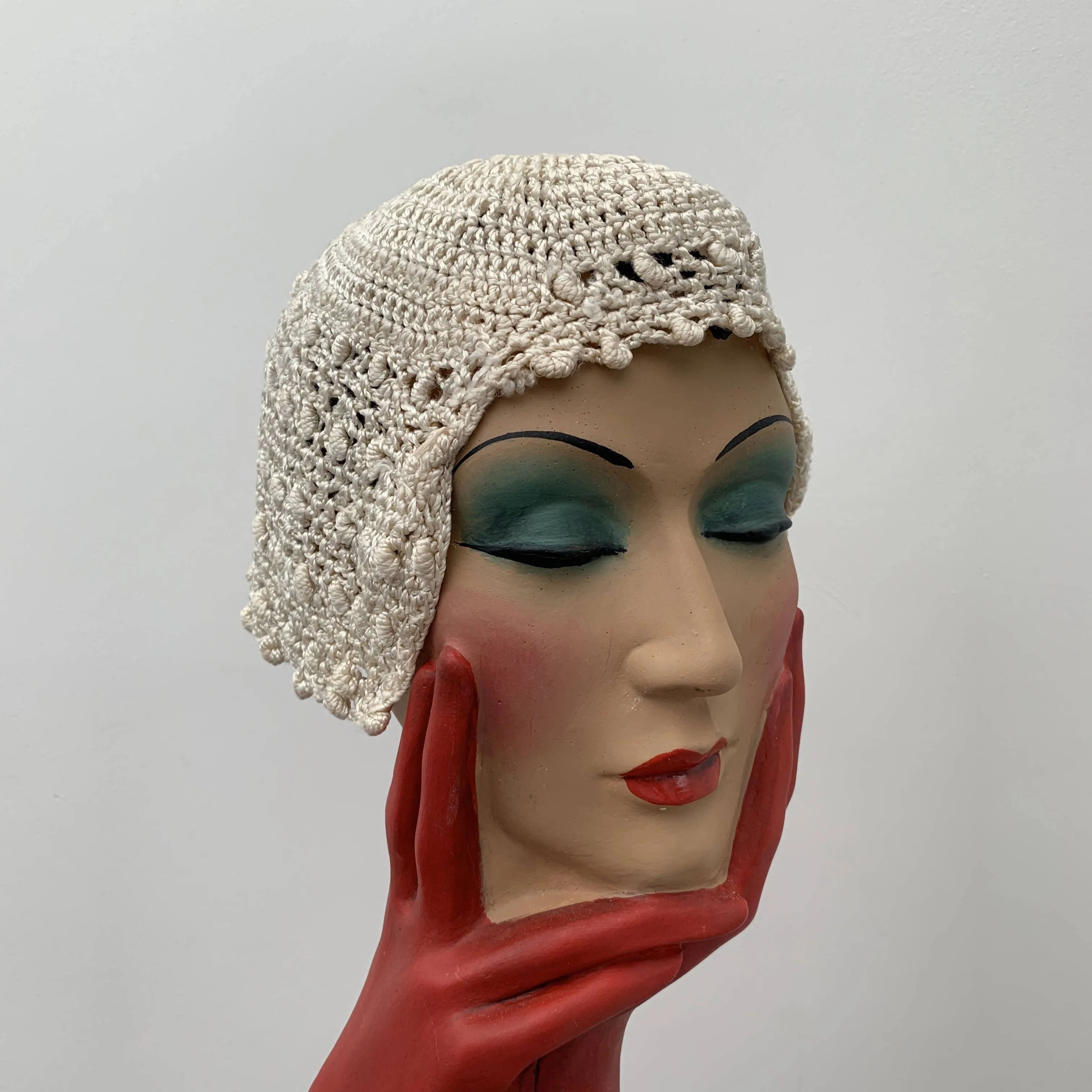 Vintage white braid crochet bonnet hat