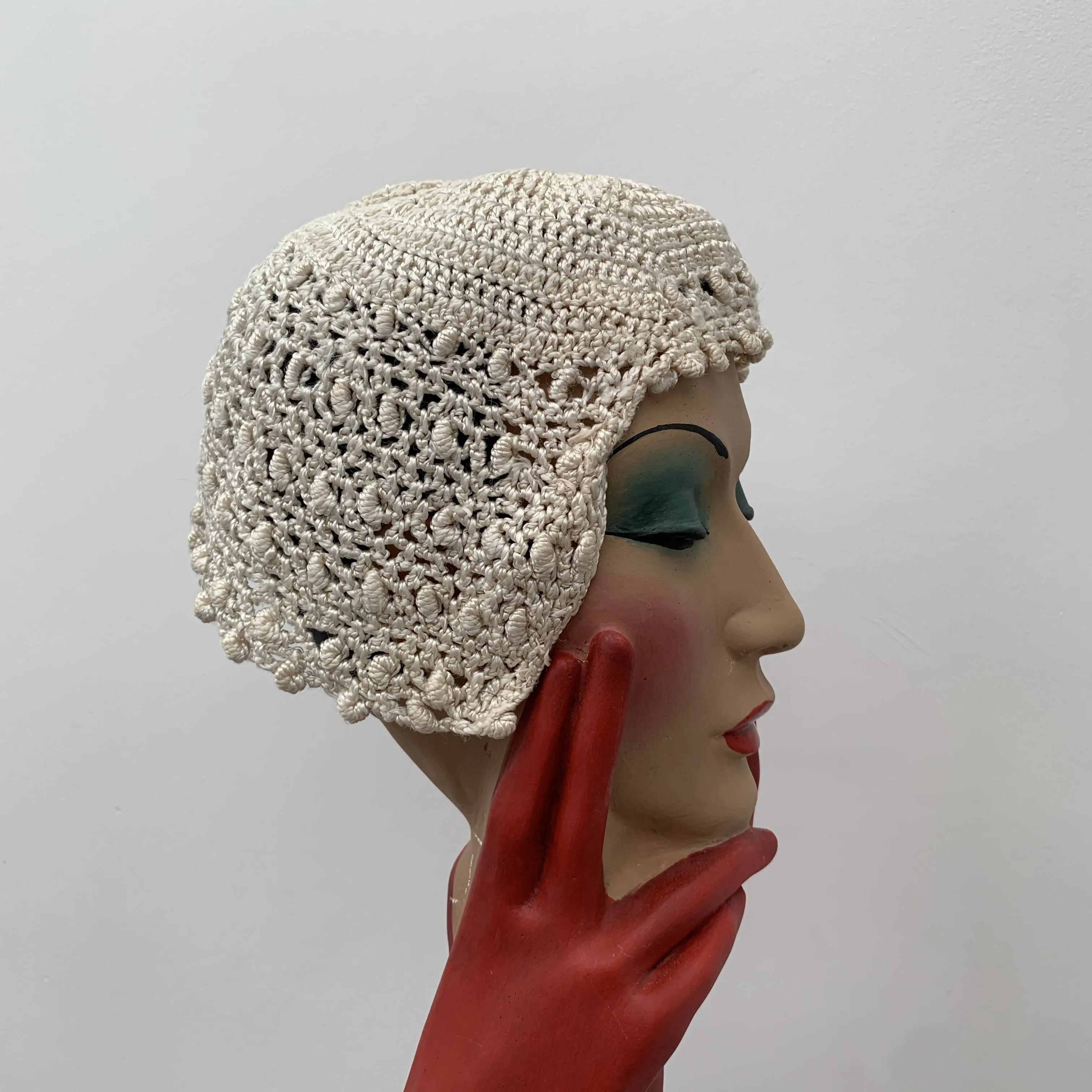 Vintage white braid crochet bonnet hat