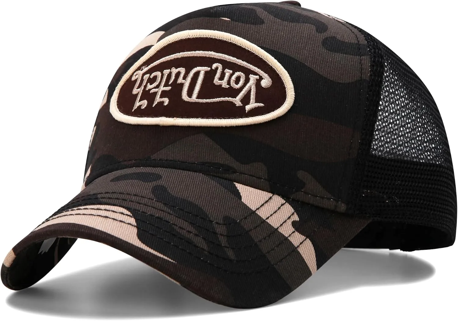 Von Dutch Monogram Trucker Cap - Retro Snapback Cap for Men and Women - Adjustable Snap Fit Panel, Mesh Rear, Curved Bill