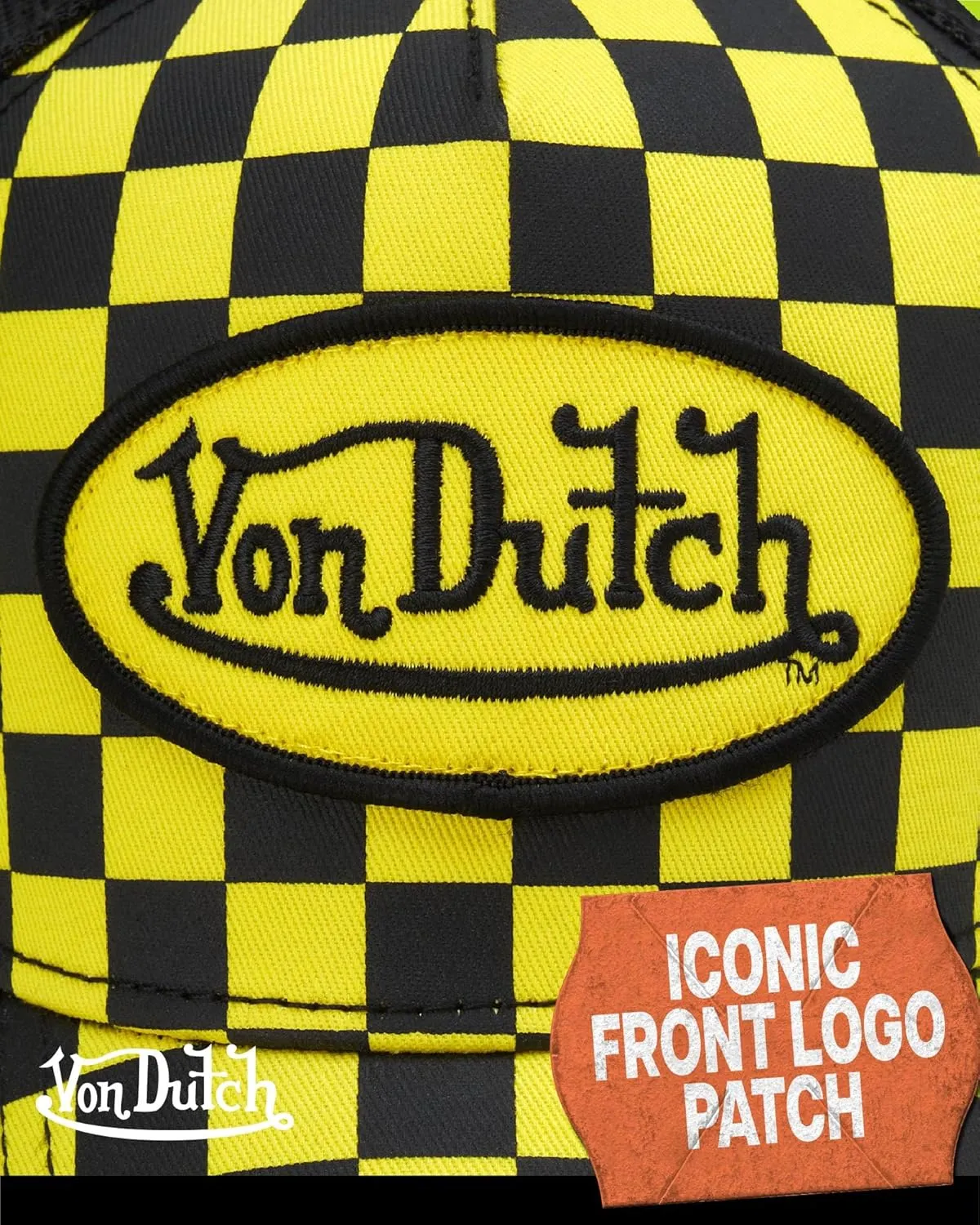 Von Dutch Monogram Trucker Cap - Retro Snapback Cap for Men and Women - Adjustable Snap Fit Panel, Mesh Rear, Curved Bill