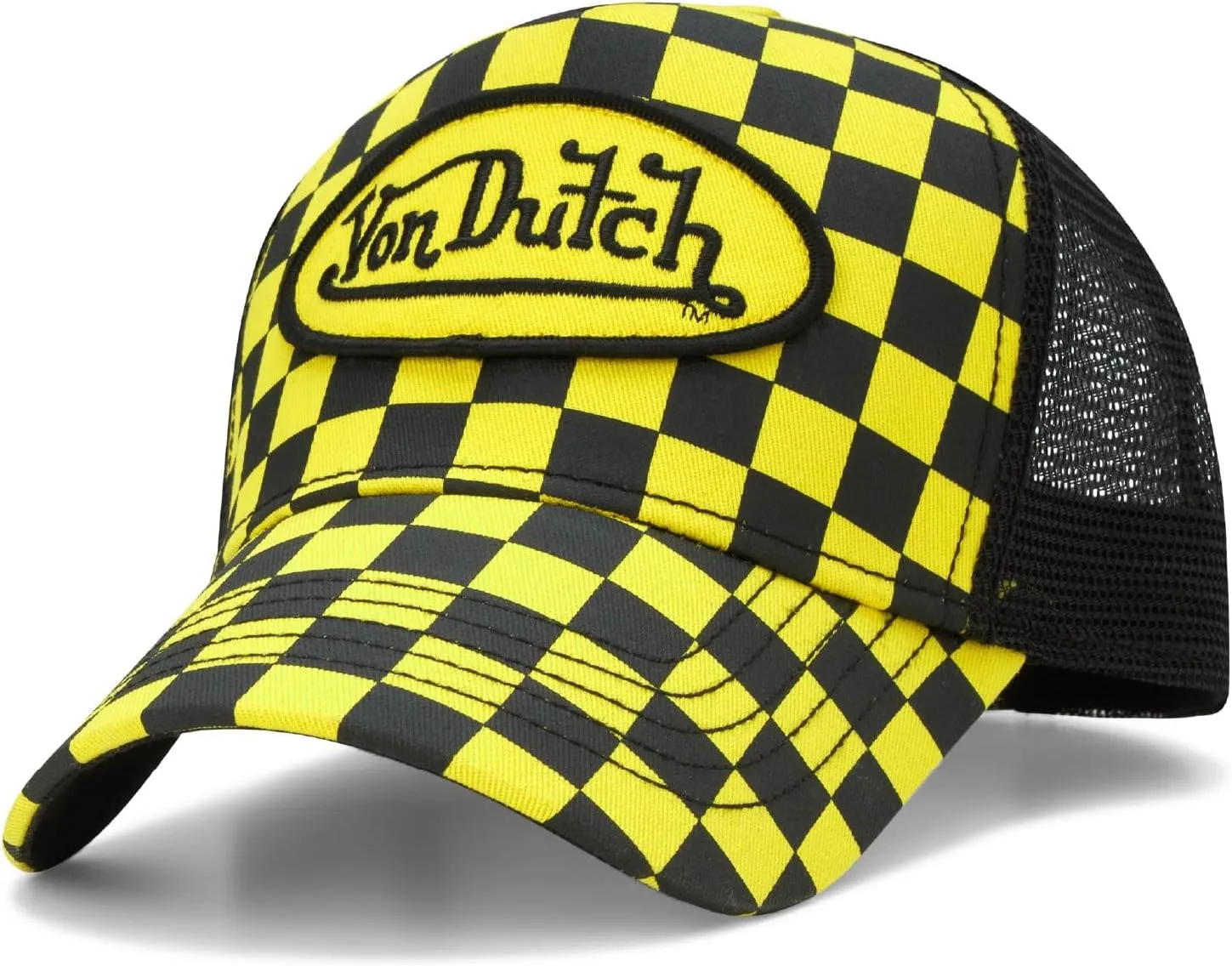 Von Dutch Monogram Trucker Cap - Retro Snapback Cap for Men and Women - Adjustable Snap Fit Panel, Mesh Rear, Curved Bill