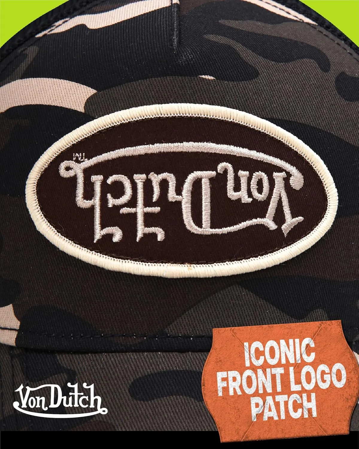 Von Dutch Monogram Trucker Cap - Retro Snapback Cap for Men and Women - Adjustable Snap Fit Panel, Mesh Rear, Curved Bill