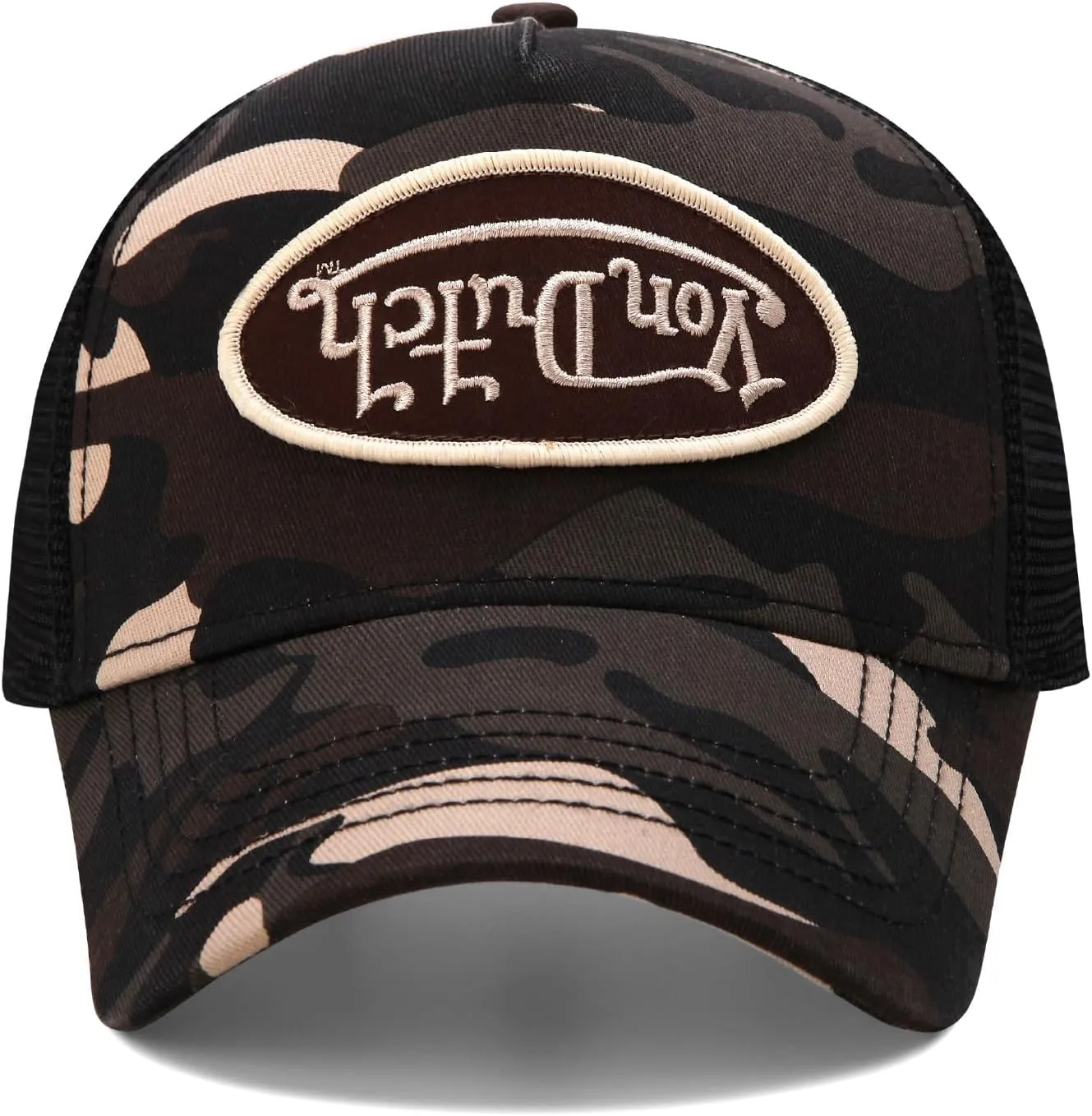 Von Dutch Monogram Trucker Cap - Retro Snapback Cap for Men and Women - Adjustable Snap Fit Panel, Mesh Rear, Curved Bill