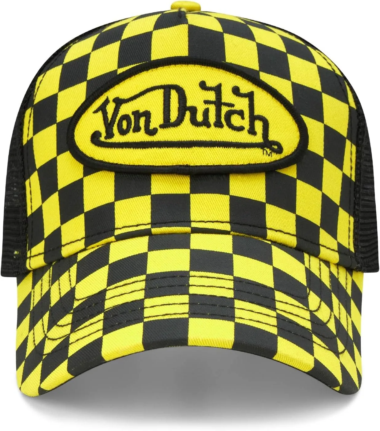 Von Dutch Monogram Trucker Cap - Retro Snapback Cap for Men and Women - Adjustable Snap Fit Panel, Mesh Rear, Curved Bill